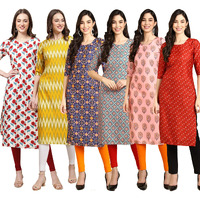 Pinkmint Women's Crepe Digital Print Straight Kurta Pack of 6 [CR-342-329-369-372-368-370-XXL]