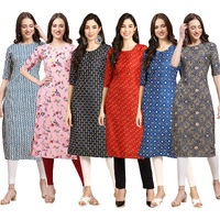 Pinkmint Women's Crepe Digital Print Straight Kurta Pack of 6 [CR-331-339-362-370-353-341-S]