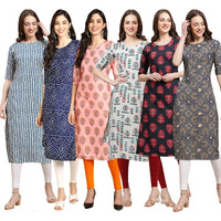 Pinkmint Women's Crepe Digital Print Straight Kurta Pack of 6 [CR-331-366-368-340-345-341-M]