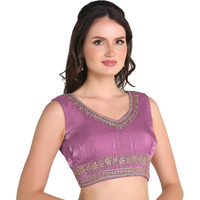 Pujia Mills Women's Sequin Embroidered V Neck Sleeveless Readymade Saree Blouse Indian Ethnic Designer Stitched Readymade Saree Blouse Sleeveless Blouse Readymade Blouse for Women (Onion, 38)