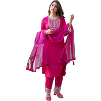 Sanisa Women's Art Silk Sequence Embroidery Work Straight Kurta with Pant and Dupatta (163KBD1754N-S_Dark Pink4)