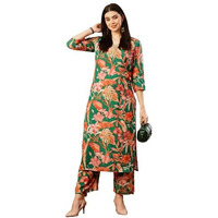 ANNI DESIGNER Women's Cotton Blend Straight Printed Kurta with Palazzo (Chinki Green-NW_L_Green_Large)