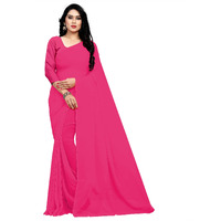 StyleScope Women's Georgette Plain Saree With Georgette Plain Unstitched Blouse Piece.(Dark Pink)