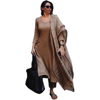 GoSriKi Women's Rayon Blend Straight Solid Kurta with Pant & Dupatta (Raja Saab Beige-VKS01-GS_S_Beige_Small)