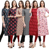 Pinkmint Printed Kurti for Women's ll Straight Kurtis for Women's ll Stylished Kurti (Pack of 6)