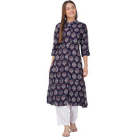 rytras Women's Printed A-Line Kurta(RYT541,Navy Blue-2,XXL)