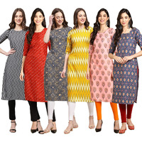 Pinkmint Women's Crepe Digital Print Straight Kurta Pack of 6 [CR-336-370-341-329-368-358-S]