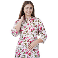 Jikonet Women's Regular Straight Short Kurti/Kurta - 527, (XX-Large, Pink Flower)