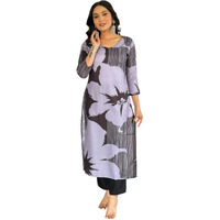 Naixa Women's Black Rayon Printed Straight Kurta with Rayon Pant (NX-251-Black-S)