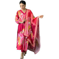 ANNI DESIGNER Women's Cotton Blend Printed Straight Kurta with Pant & Dupatta (Tumari Pink_S_Pink_Small)
