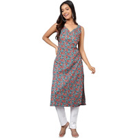 PATLANI Women's Cotton BLENED Sleeveless Printed Full Stitched Kurti.(k-199) Grey