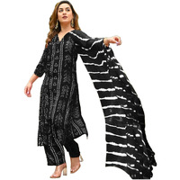 GoSriKi Women's Rayon Blend Straight Bandhej Printed Kurta with Pant & Dupatta (Baghira Black-GS_XL_Black_X-Large)