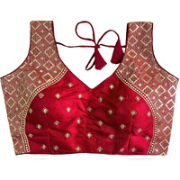 Pujia Mills Women's Sequin Embroidered V Neck Sleeveless Readymade Saree Blouse Indian Ethnic Designer Stitched Women's Readymade Saree Blouse Maroon Sleeveless Padded Readymade Blouse for Women