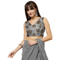 OOMPH! Women's Indian Ethnic Wear Designer Big Paisley Pattern Zari Work V Neck Sleeveless Pista Green Color Brocade Readymade Blouse for Saree or Lehnga and Fusion Twist. XXL
