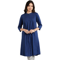 Amazon Brand - Myx Women's Rayon Regular Kurta (MYX-AW23-KU-07_Navy_S)