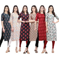 Pinkmint Women's Crepe Digital Print Straight Kurta [Pack of 6] (CKE-335-334-345-332-337-340-XL)