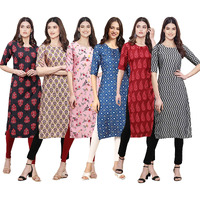 Pinkmint Women's Crepe Digital Print Straight Kurta [Pack of 6] (CKE-345-332-339-353-337-336-XL)