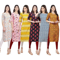 Pinkmint Women's Crepe Digital Print Straight Kurta [Pack of 6] (CKE-334-339-329-345-331-333-XXL)