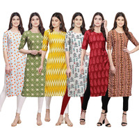 Pinkmint Women's Crepe Digital Print Straight Kurta [Pack of 6] (CKE-334-338-329-340-337-344-M)