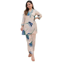 Leriya Fashion Ethnic Co Ord Set for Women Kurta Set for Women | 2 Piece Kurta Set | Kurta with Pant for Women | Co-ord Set (X-Large, Off White)