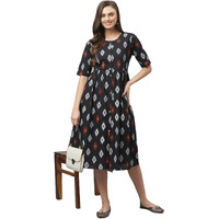 Stylum Women's Ikat Print Cotton Flared Kurta (CAIROBLACK38_Black, M)