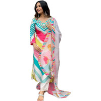 GoSriKi Women's Cotton Blend Straight Printed Kurta with Pant & Dupatta (Dhimi Pink-GS_XL_Pink_X-Large)