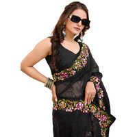Ekasya Women Soft Organza Black Embroidery Saree (E6200_3)
