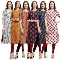 Pinkmint Printed Kurti for Women's ll Straight Kurtis for Women's ll Stylished Kurti (Pack of 6)