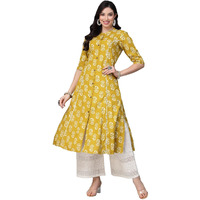 Stylum Women's Floral Printed Rayon A-Line Kurta (JOHNYCORN40_Lime Green, L)