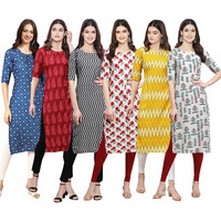 Pinkmint Women's Crepe Digital Print Straight Kurta [Pack of 6] (CKE-353-337-336-342-329-340-S)
