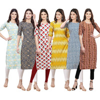 Pinkmint Women's Crepe Digital Print Straight Kurta [Pack of 6] (CKE-343-341-342-329-331-344-XL)