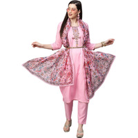 ANNI DESIGNER Women's Cotton Blend Solid Straight Kurta with Pant & Dupatta (Authentic-Baby Pink_S_Baby Pink_Small)