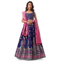 PURVAJA Women's Jacquard Semi-Stitched Lehenga choli (Indra-Navy-Blue_Navy-Blue_Free Size)