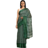 Shiv Textiles Poly Cotton Leheriya Floral Print Saree For Women With Unstitched Blouse (ST-9660-GREEN)