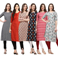 Pinkmint Women's Crepe Digital Print Straight Kurta Pack of 6 [CR-336-370-332-330-328-340-M]