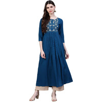 Stylum Women's Embroidered Rayon Flared Kurta (Noorteal34_Teal Blue, XS)