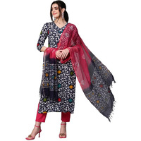 ANNI DESIGNER Women's Cotton Blend Printed Straight Kurta with Pant & Dupatta (Khara Blue_M_Blue_Medium)