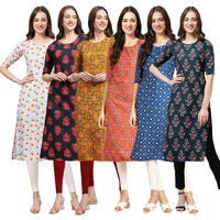 Pinkmint Women's Crepe Digital Print Straight Kurta(Pack of 6)[QV-334-345-333-365-353-335-XL]