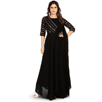 ROYALICA Gown for Women - Georgette Matt Sequence Embroidery Regular Fit A-Line Gown with Attached Dupatta for Women ((Large, Black)
