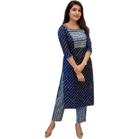 ANNI DESIGNER Women's Cotton Blend Straight Printed Kurta with Pant (Kuhoo Blue_XXL_Blue_XX-Large)
