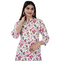 Jikonet Women's Printed Rayon Straight Short Kurti - 527, (X-Small, Pink Flower)