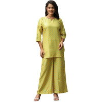 GRECIILOOKS Women Co Ord Set for Women | Co Ord Set for Women Stylish | Kurta Set for Women | Kurta Set | Designer Kurta Set for Women | 3/4 Sleeve Co-Ord Set (in, Alpha, XL, Regular, Yellow 01)