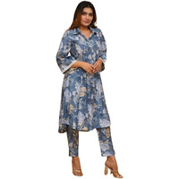 FABNEX kurta set for women | Women Kurta | Women Kurta Sets Kurtis | Women Kurta Pant Set | Women Kurta Pant Set Women Kurti Set with Pant (K-39-40) (XL, Blue)