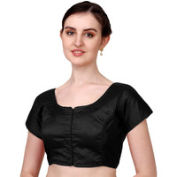 Pujia Mills Women's Silk Solid Short Sleeve Blouse (kajal 3 Blouse_Black_38)
