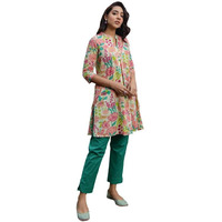 Janasya Women's Multicolour Cotton Floral A-Line Tunic(JAA24TU00111-S)