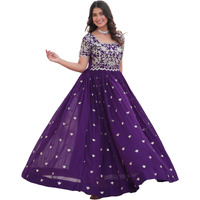 Fashion Basket Pink Anarkali Kurta Set with Embroidered Work for Women (in, Alpha, L, Regular, Standard, Purple)