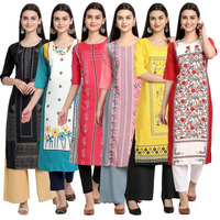 Pinkmint Elegant Printed Crepe Kurti's for Women's ll Fashionable Kurti ll Stright Round Neck Kurti (Pack of 6)