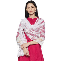 Weavers Villa White Floral Net Dupatta for Women, 2.10 Mtrs