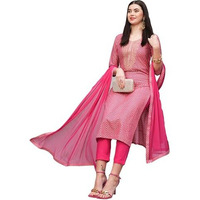ANNI DESIGNER Women's Cotton Blend Straight Printed Kurta with Pant & Dupatta (DMPL RANI_L_Pink_Large)