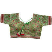 Pujia Mills Women's Milan Silk Embroidered with Sequins Work Half Sleeve Blouse (Indra Parrot Green 42)